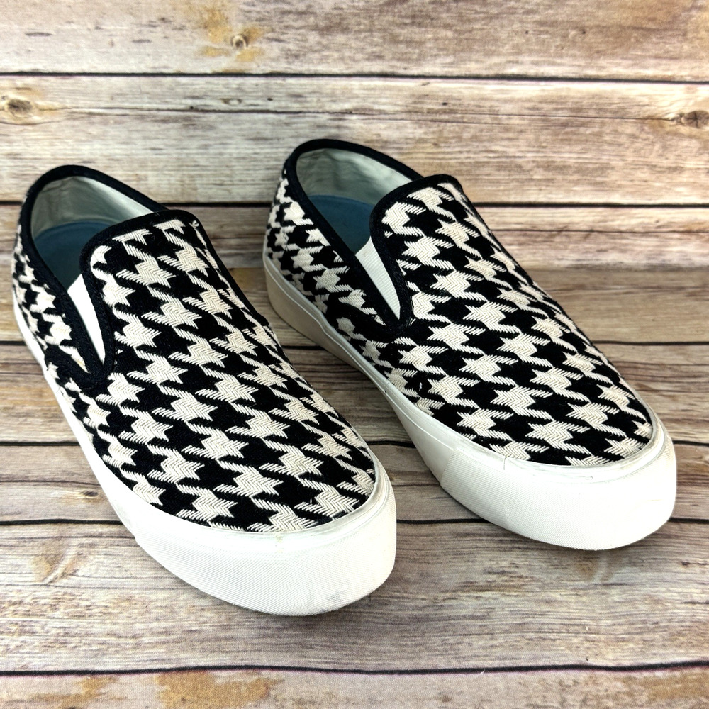 SeaVees Womens Black Beige Houndstooth Baja Casual Slip On Platform Shoes 9